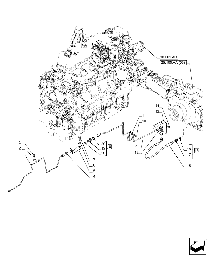 Схема запчастей Case IH PUMA 220 - (33.204.AG[02]) - VAR - 337416, 758049 - FRONT AXLE, BRAKE LINE (33) - BRAKES & CONTROLS