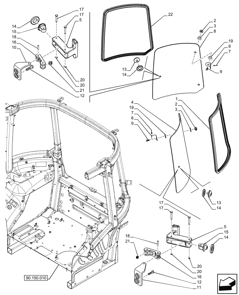 Схема запчастей Case IH FARMALL 120U - (90.156.030) - VAR - 331444, 332147, 336730, 339434 - REAR, WINDOW, LH, RH (90) - PLATFORM, CAB, BODYWORK AND DECALS