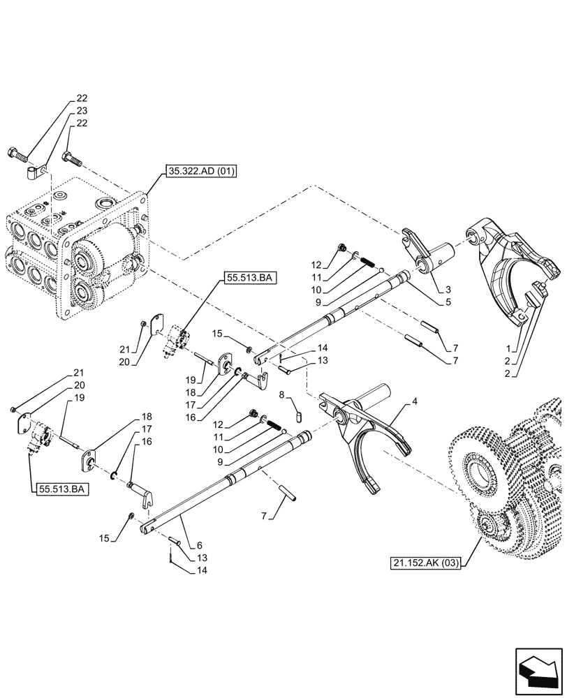 Схема запчастей Case IH PUMA 150 - (21.145.AG) - VAR - 391136, 391351, 758011, 758012, 758013, 758014, 758015 - TRANSMISSION, ROD & FORKS (21) - TRANSMISSION