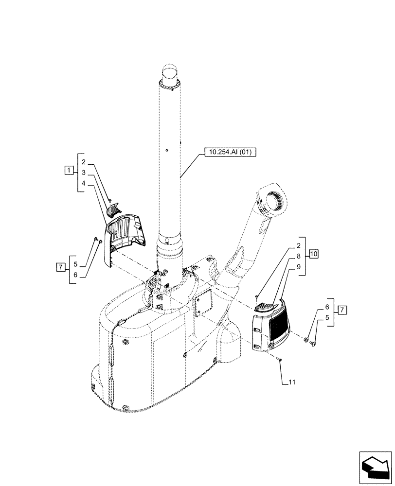 Схема запчастей Case IH PUMA 150 CVT - (10.254.AD[02]) - VAR - 391209, 758973, 758999 - EXHAUST SYSTEM PIPE, COVER (10) - ENGINE