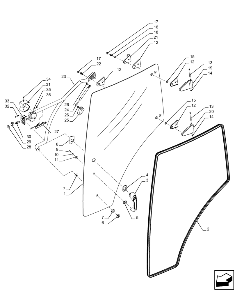 Схема запчастей Case IH FARMALL 120U - (90.154.010) - VAR - 331444, 332147, 335387, 336730, 339434, 391246 - DOOR, LEFT (90) - PLATFORM, CAB, BODYWORK AND DECALS