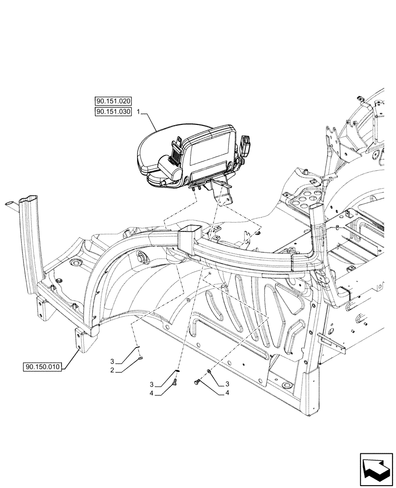 Схема запчастей Case IH FARMALL 110U - (90.151.010) - VAR - 331444, 332147, 336730, 339434 - PASSENGER SEAT (90) - PLATFORM, CAB, BODYWORK AND DECALS