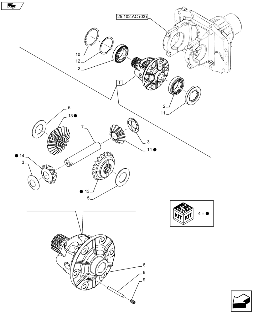 Схема запчастей Case IH FARMALL 115U - (25.102.AD[01]) - VAR - 330308 - DIFFERENTIAL GEAR, 4WD FRONT AXLE (25) - FRONT AXLE SYSTEM