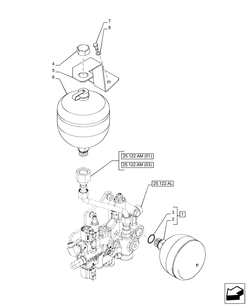 Схема запчастей Case IH PUMA 150 - (25.122.AA) - VAR - 758045, 758046 - SUSPENDED FRONT AXLE - HYD CONTROL VALVE, ACCUMULATOR (25) - FRONT AXLE SYSTEM