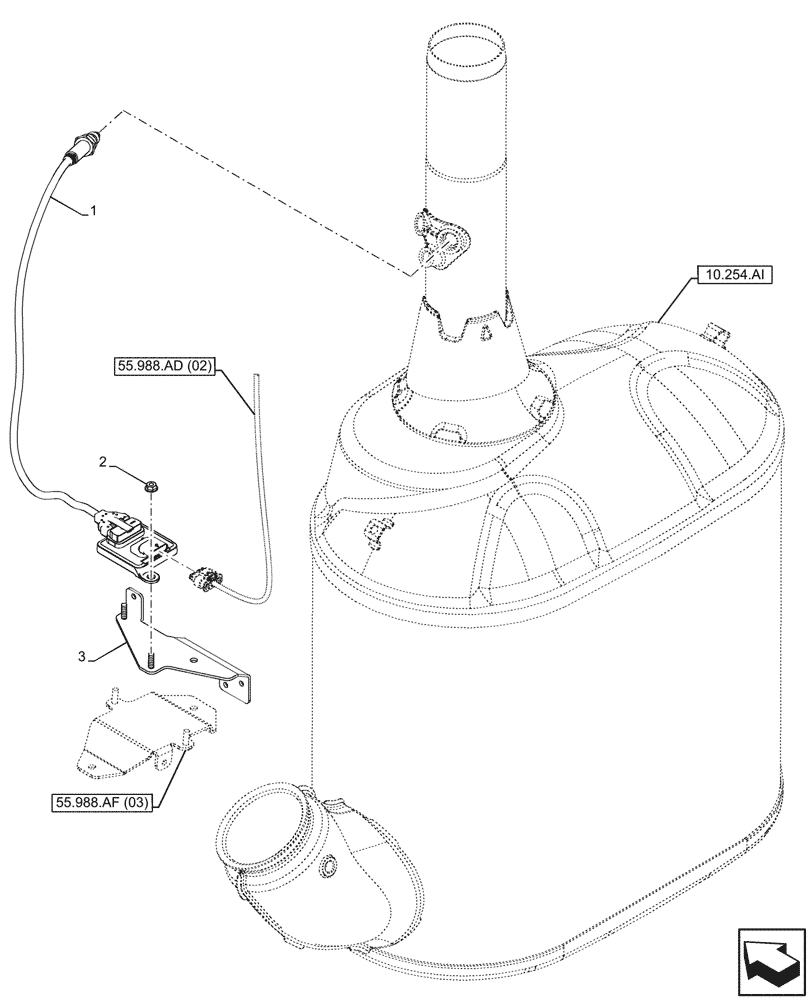 Схема запчастей Case IH PUMA 150 - (55.988.AG[02]) - VAR - 391130, 758000 - MUFFLER, NOX SENSOR (55) - ELECTRICAL SYSTEMS