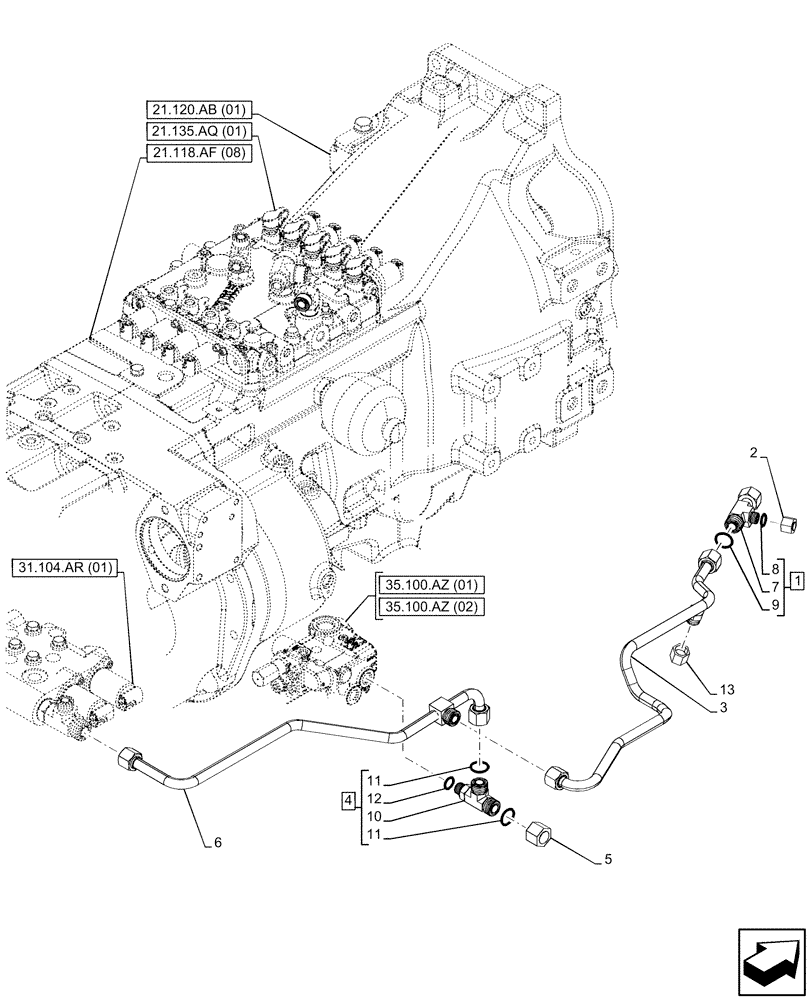 Схема запчастей Case IH PUMA 200 - (35.322.AY[08]) - VAR - 338397, 337426, 337428, 337429, 337430, 337431, 337432 - TRANSMISSION, LOW PRESSURE, LINE, ANTILOCK BRAKING SYSTEM (ABS) (35) - HYDRAULIC SYSTEMS