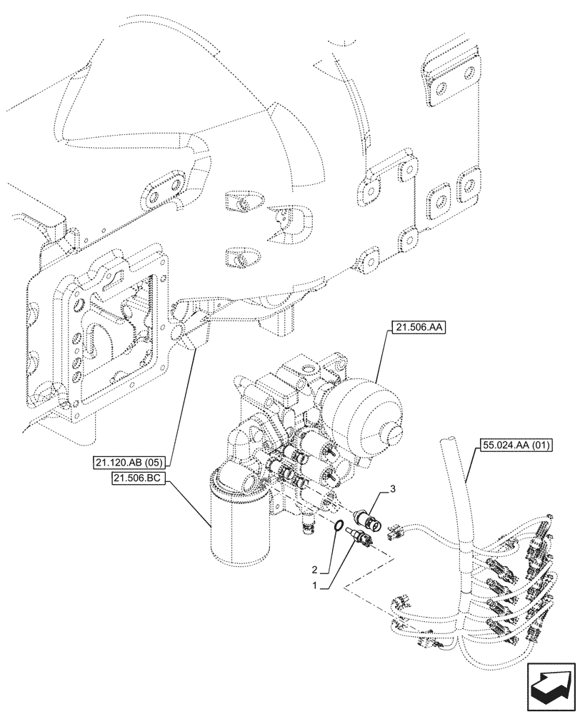 Схема запчастей Case IH PUMA 150 CVT - (55.022.AB[04]) - VAR - 391138, 758022 - TRANSMISSION, TEMPERATURE SWITCH (55) - ELECTRICAL SYSTEMS