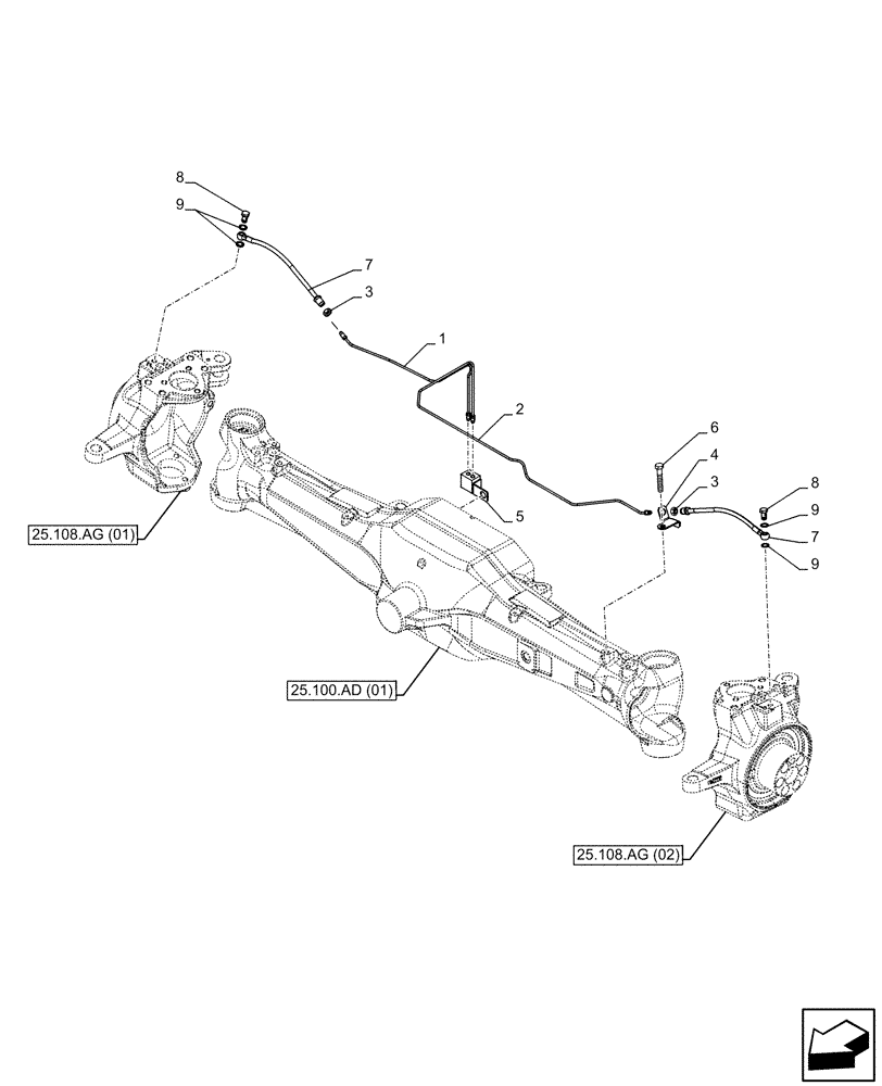 Схема запчастей Case IH PUMA 200 CVT - (33.204.AG[03]) - VAR - 758048 - SUSPENDED FRONT AXLE, W/ BRAKE LINE (33) - BRAKES & CONTROLS