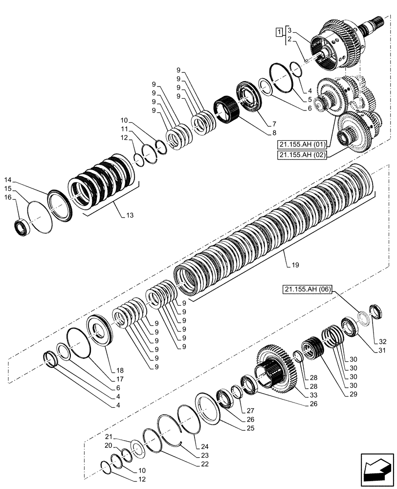 Схема запчастей Case IH PUMA 165 - (21.155.AH[03]) - VAR - 708016, 708017, 708018, 708019, 708020, 708021 - TRANSMISSION, SPLITTER, FULL-POWERSHIFT (21) - TRANSMISSION