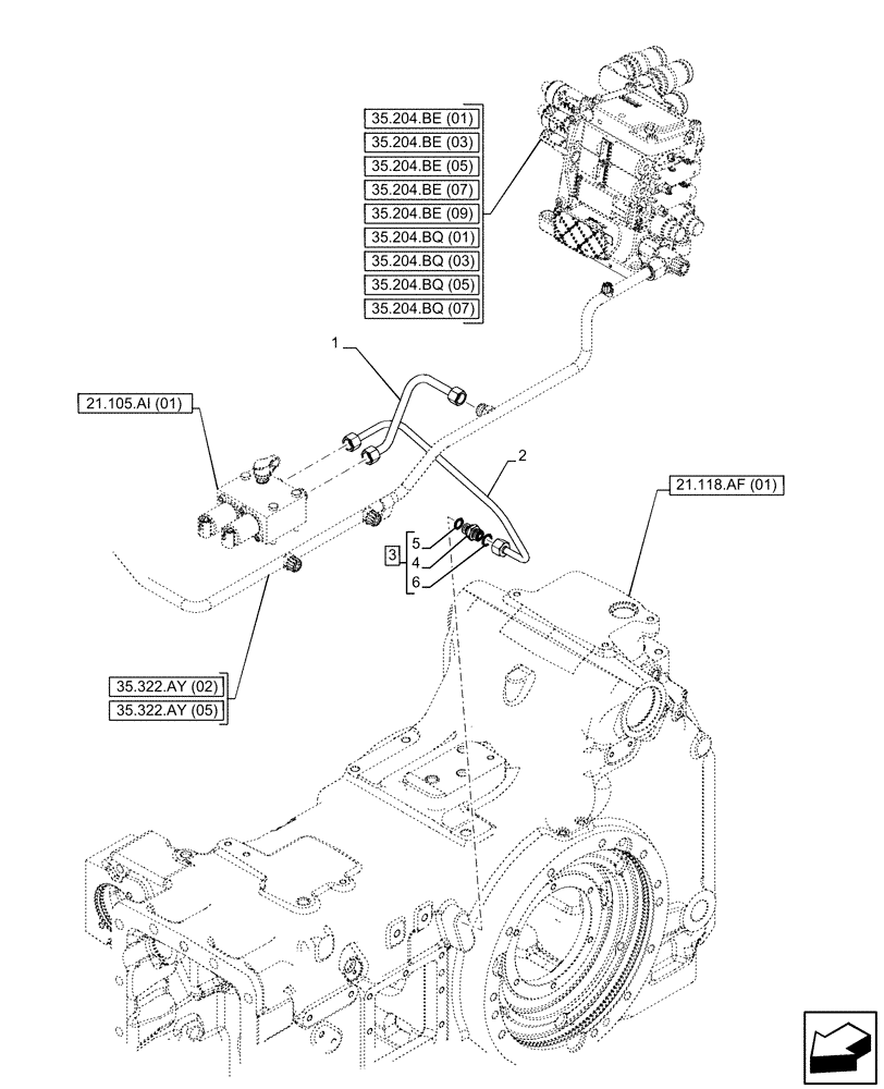 Схема запчастей Case IH PUMA 150 - (35.322.AY[10]) - VAR - 391351, 758012, 758013, 758014, 758015, 758018, 758019, 758020, 758021 - LOW PRESSURE, LINE (35) - HYDRAULIC SYSTEMS