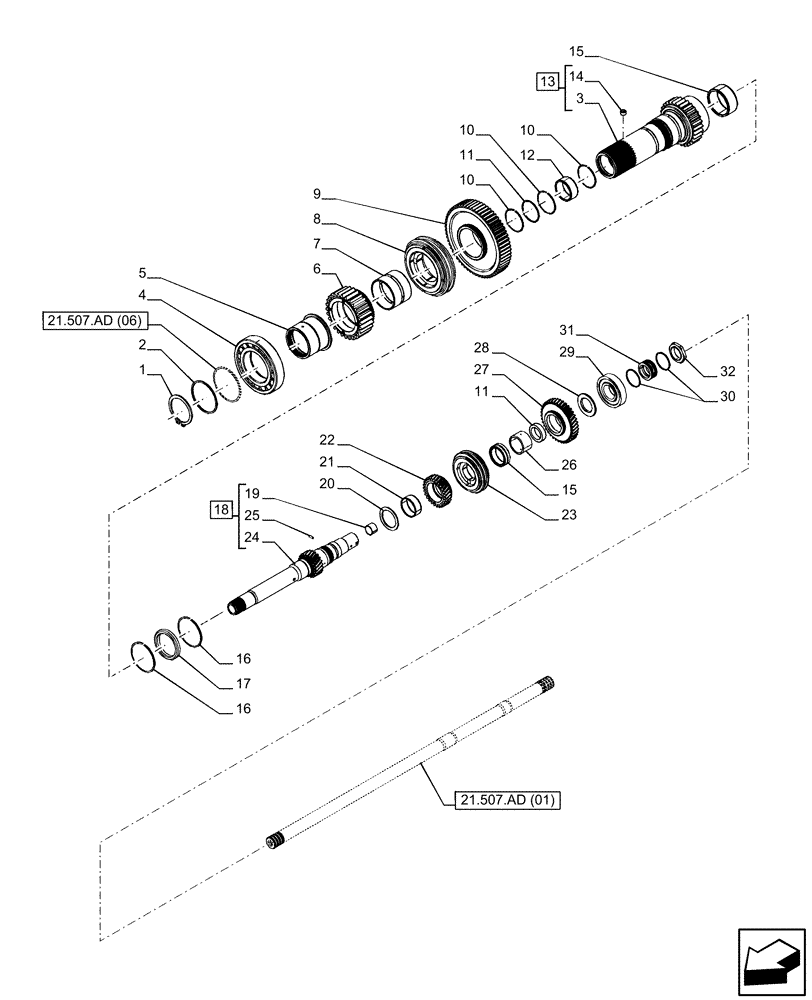 Схема запчастей Case IH PUMA 185 CVT - (21.507.AD[05]) - VAR - 337427, 337433, 391138, 758022, 758870, 759053 - TRANSMISSION, MAIN SHAFT, RANGE GEAR, CVT (21) - TRANSMISSION