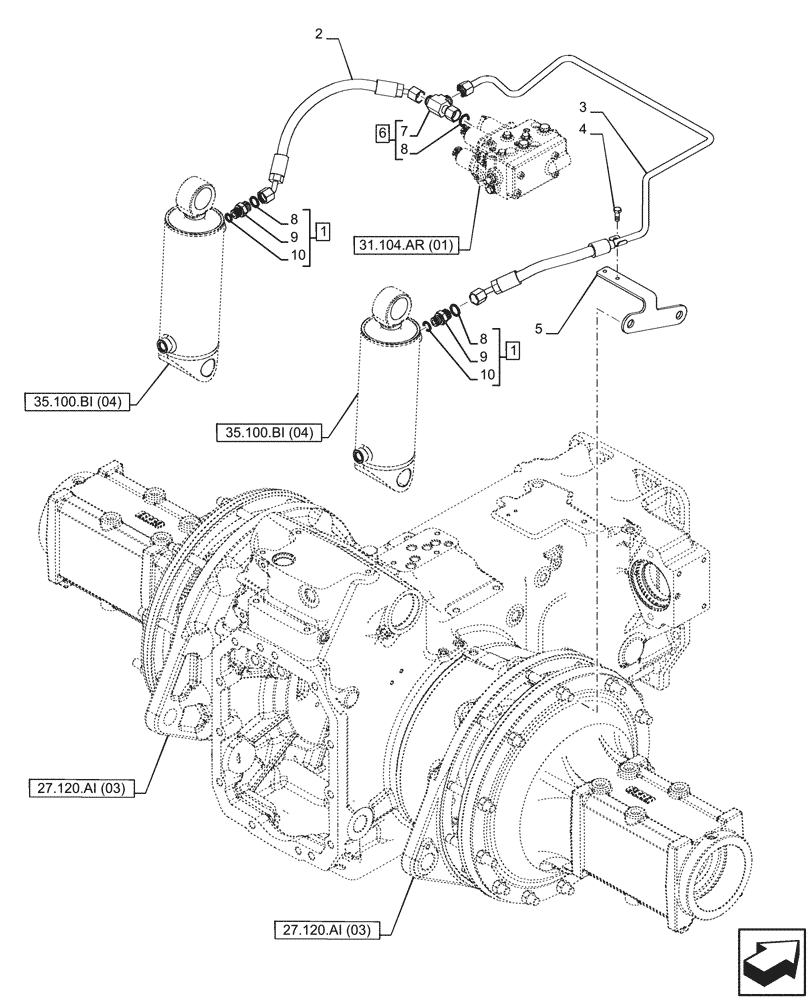 Схема запчастей Case IH PUMA 165 CVT - (35.100.AR[06]) - VAR - 391138, 758022 - LIFT CYLINDER, LINE (35) - HYDRAULIC SYSTEMS