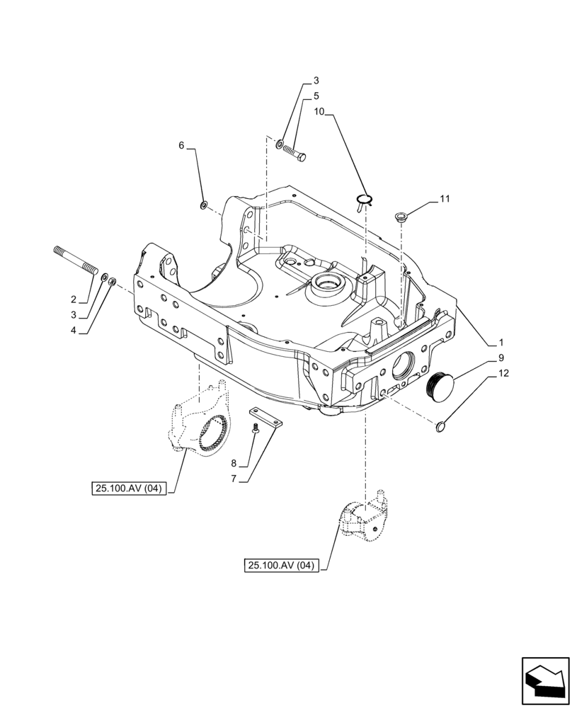 Схема запчастей Case IH PUMA 150 CVT - (25.100.AV[01]) - VAR - 391156 - FRONT AXLE SUPPORT, AXLE, STANDARD (25) - FRONT AXLE SYSTEM