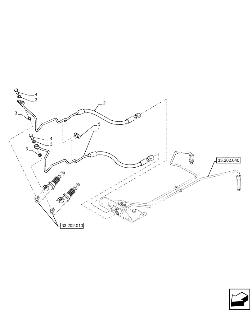 Схема запчастей Case IH FARMALL 110U - (33.202.020) - VAR - 331444, 332147, 336730, 339434 - BRAKE LINES (33) - BRAKES & CONTROLS