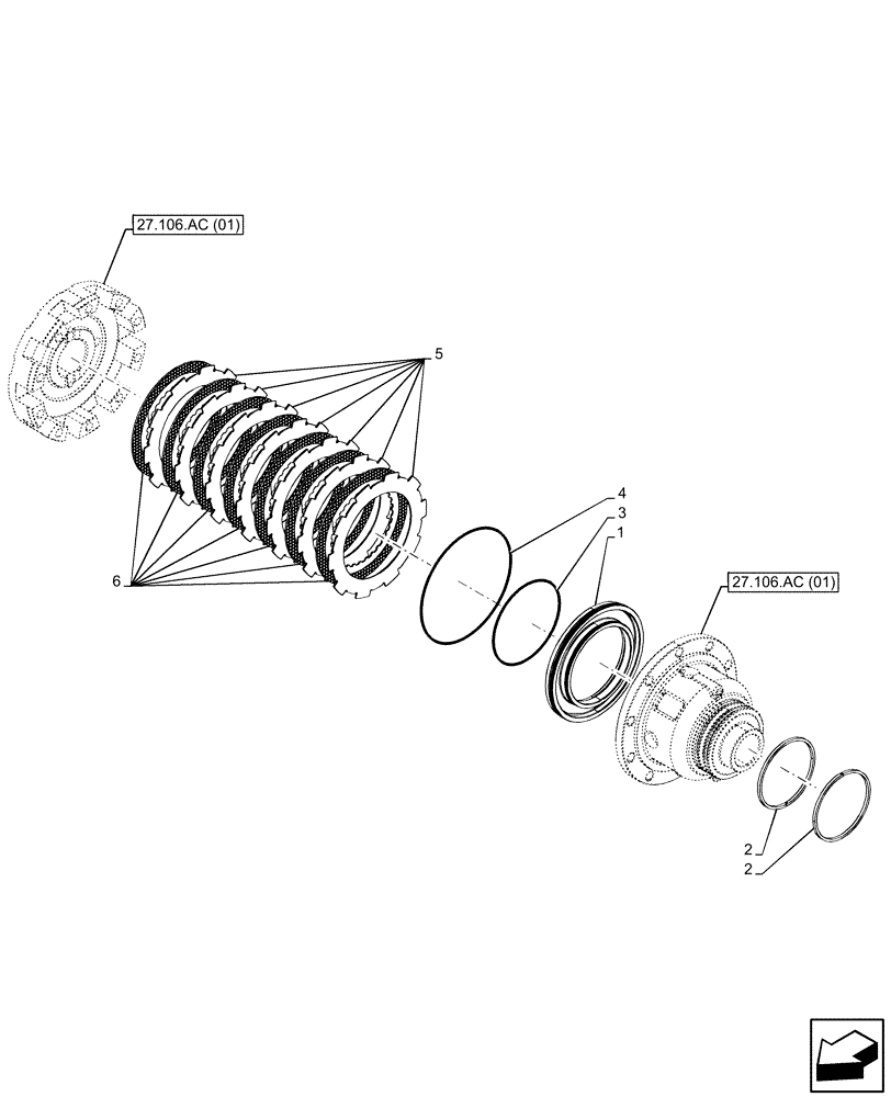 Схема запчастей Case IH PUMA 150 - (27.106.AK[01]) - VAR - 391158, 758052, 758053 - REAR AXLE, DIFFERENTIAL, LOCK, CLUTCH PLATE (27) - REAR AXLE SYSTEM