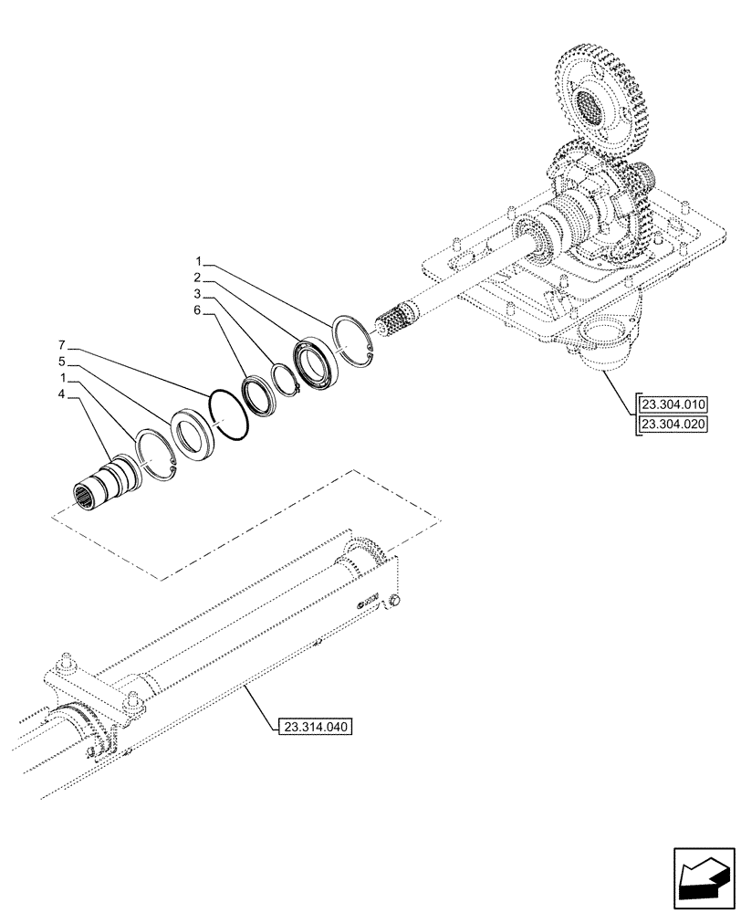 Схема запчастей Case IH FARMALL 120U - (23.304.030) - VAR - 391264, 330333 - GEAR, CLUTCH, 4WD, OUTPUT SHAFT (23) - FOUR WHEEL DRIVE SYSTEM