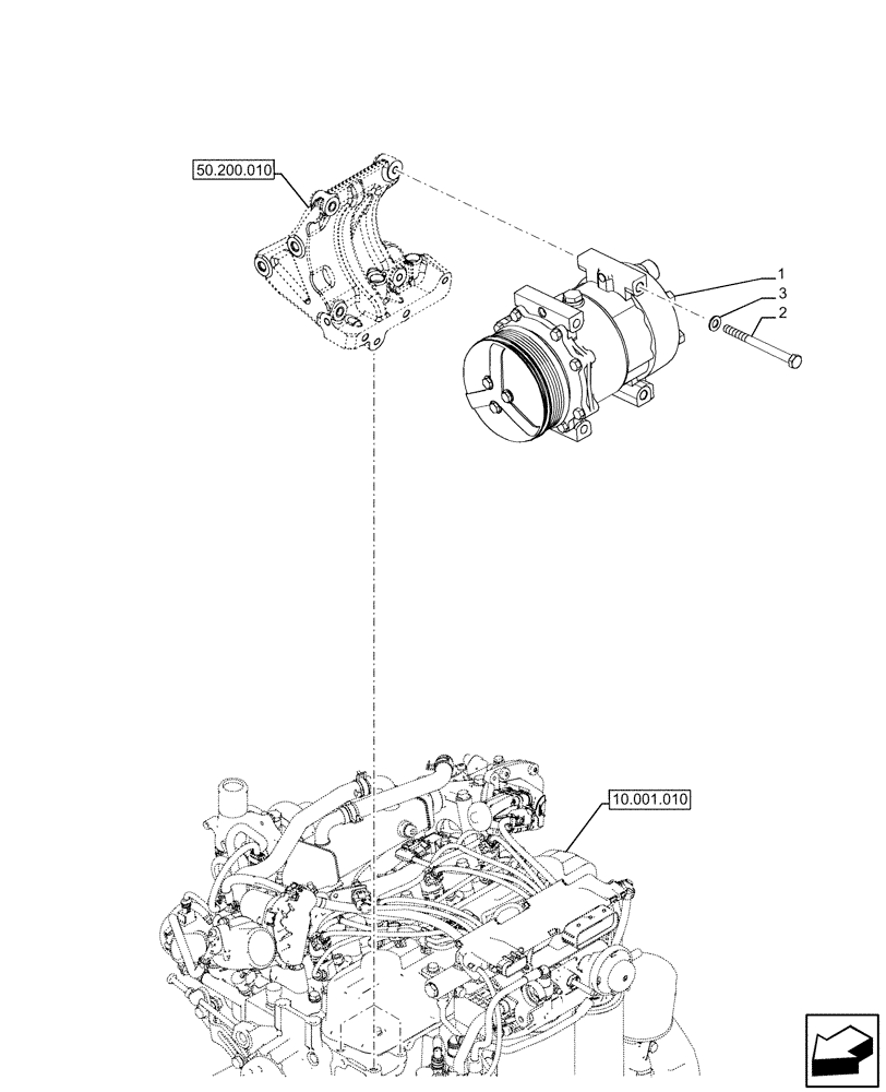 Схема запчастей Case IH FARMALL 120U - (50.200.030) - VAR - 331444, 332147, 336730, 339434 - A/C COMPRESSOR (50) - CAB CLIMATE CONTROL