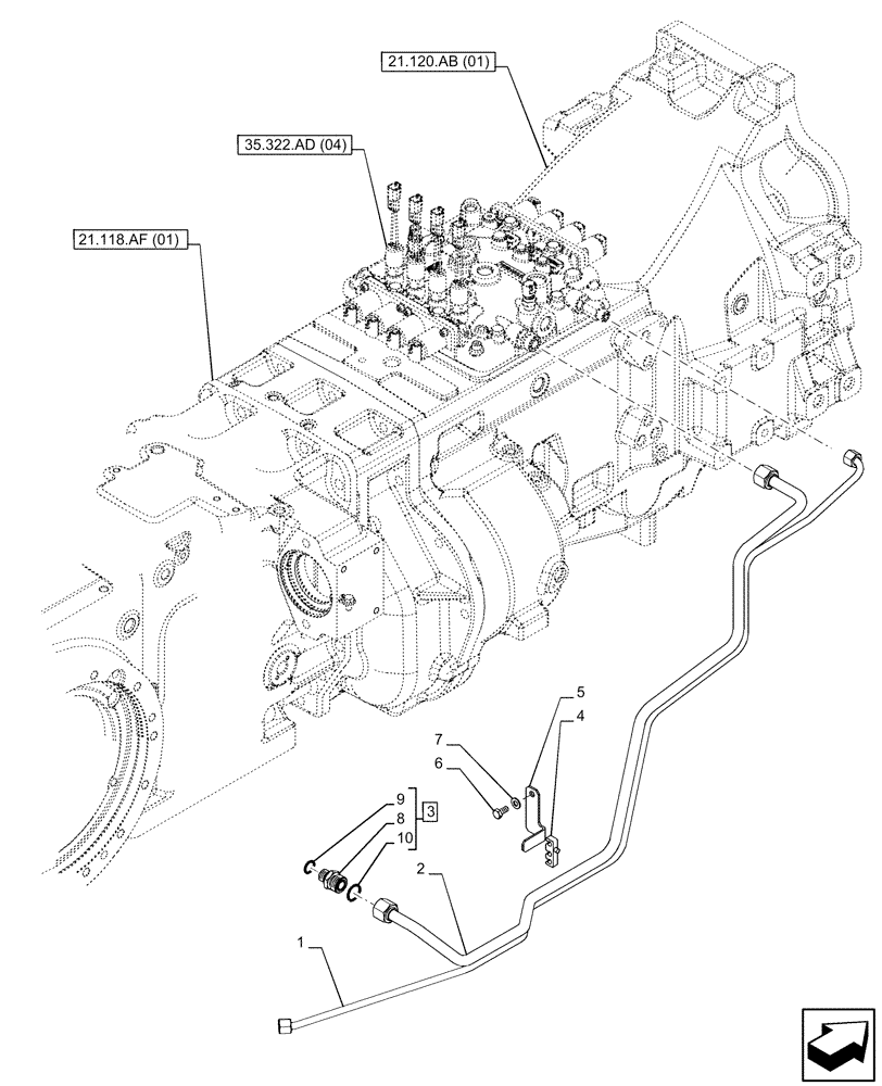 Схема запчастей Case IH PUMA 165 - (35.322.AY[06]) - VAR - 758016, 758017, 758018, 758019, 758020, 758021 - TRANSMISSION, LOW PRESSURE, LINE (35) - HYDRAULIC SYSTEMS