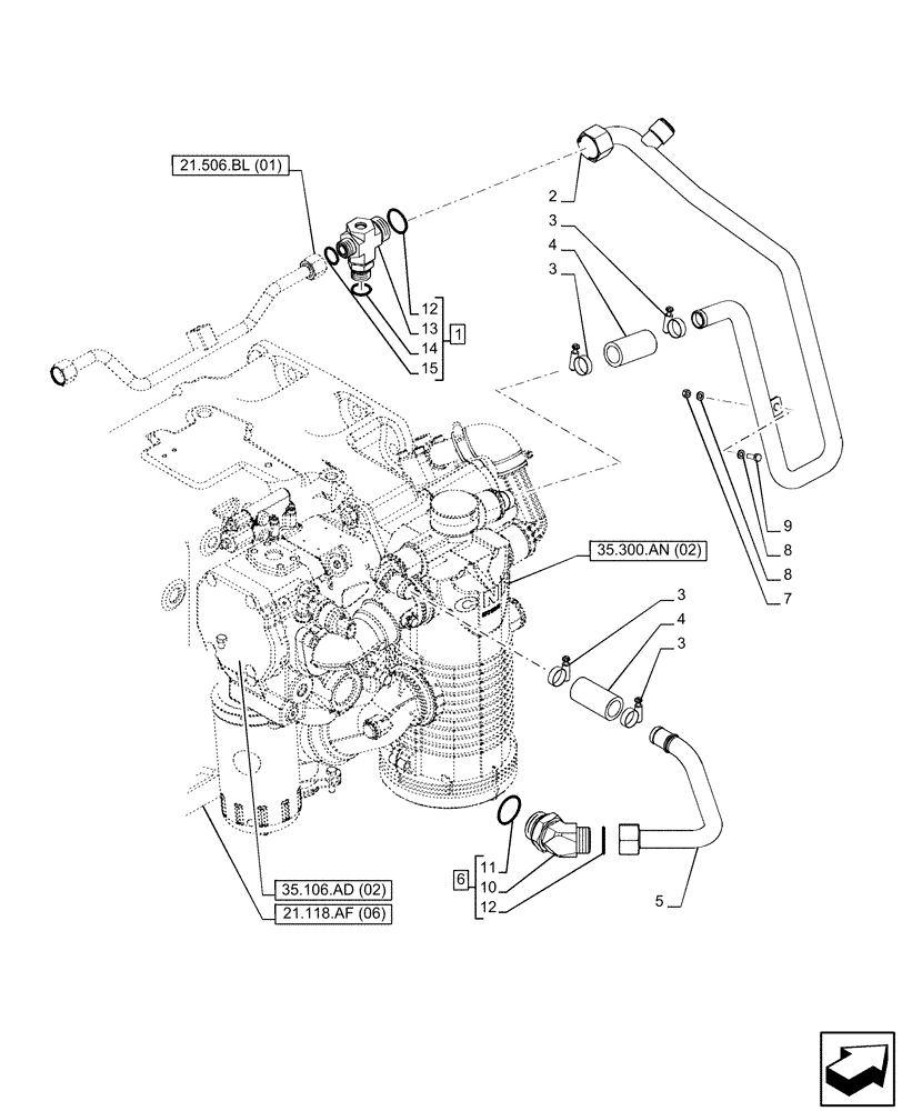 Схема запчастей Case IH PUMA 150 CVT - (35.322.AY[17]) - VAR - 391138, 758022 - TRANSMISSION, LOW PRESSURE, LINE (35) - HYDRAULIC SYSTEMS