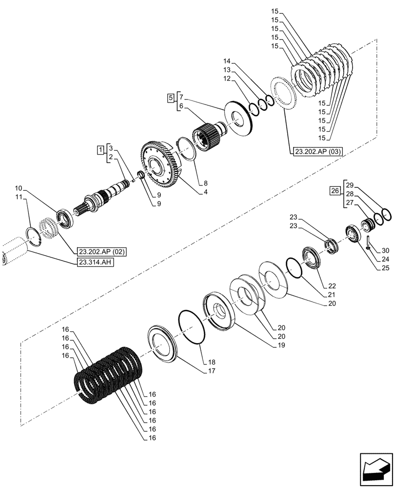 Схема запчастей Case IH PUMA 165 - (23.202.AP[04]) - VAR - 391136, 391351, 758011, 758012, 758013, 758014, 758015, 758016, 758017, 758018, 758019, 758020, 758021 - 4WD ENGAGEMENT CLUTCH CONTROL, POWERSHIFT (23) - FOUR WHEEL DRIVE SYSTEM