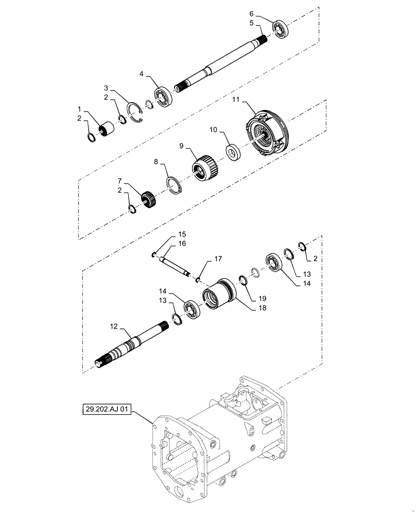 Схема запчастей Case IH FARMALL 35A - (31.110.AH[02]) - PTO SHAFT, HST (31) - IMPLEMENT POWER TAKE OFF