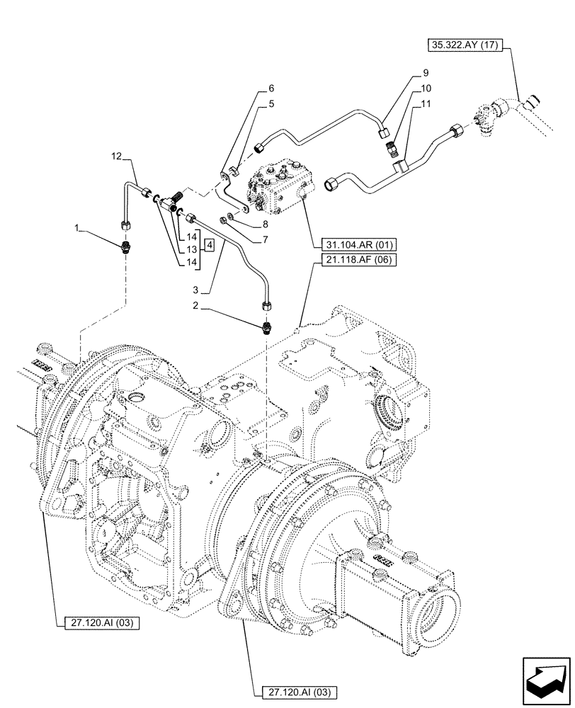 Схема запчастей Case IH PUMA 150 CVT - (21.506.BE) - VAR - 391138, 758022 - TRANSMISSION, LUBRICATION LINE (21) - TRANSMISSION