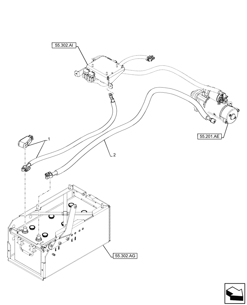 Схема запчастей Case IH PUMA 165 - (55.302.AV) - VAR - 391130 , 392753, 758000 - BATTERY CABLES (55) - ELECTRICAL SYSTEMS