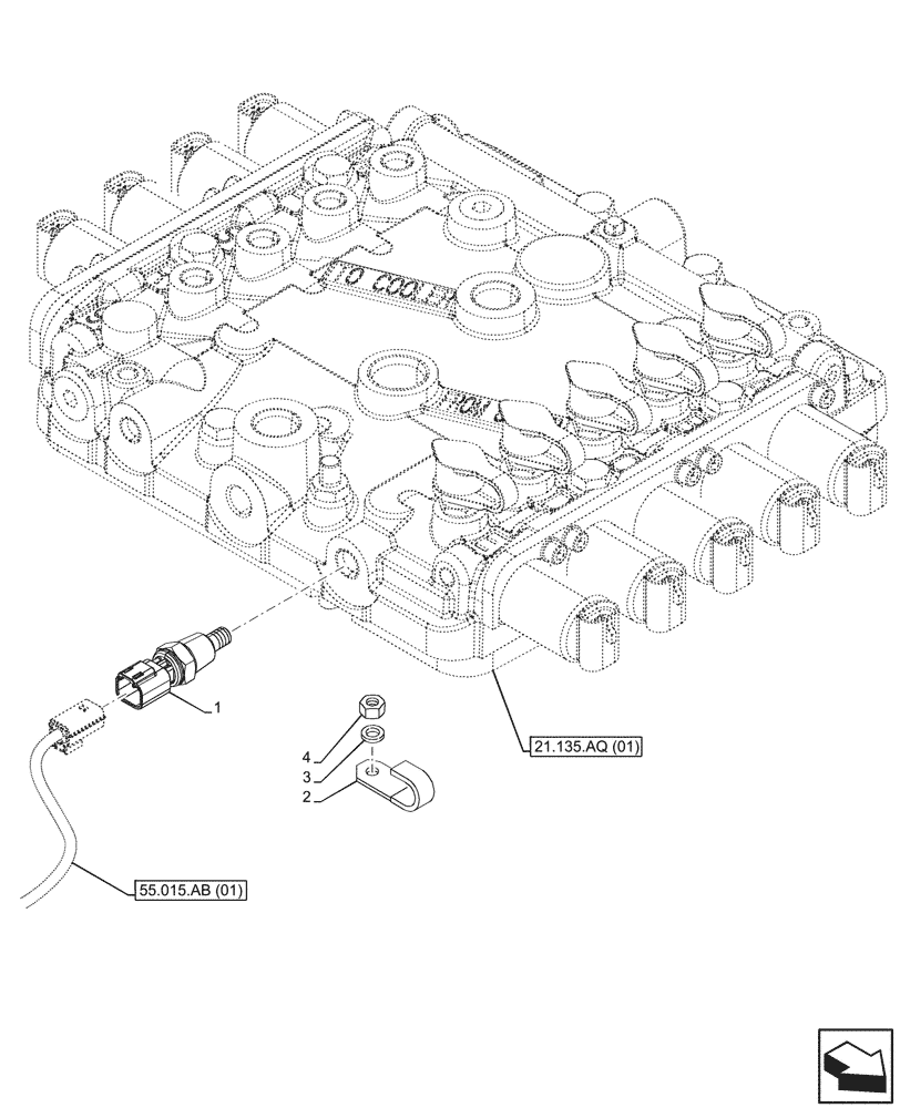 Схема запчастей Case IH PUMA 220 - (55.022.AB[01]) - VAR - 337426, 337428, 337429, 337430, 337431, 337432, 338397, 391137, 758017, 758018, 758019, 758020, 758021, 759052, 759053 - TRANSMISSION, CONTROL VALVE, TEMPERATURE SENDER (55) - ELECTRICAL SYSTEMS