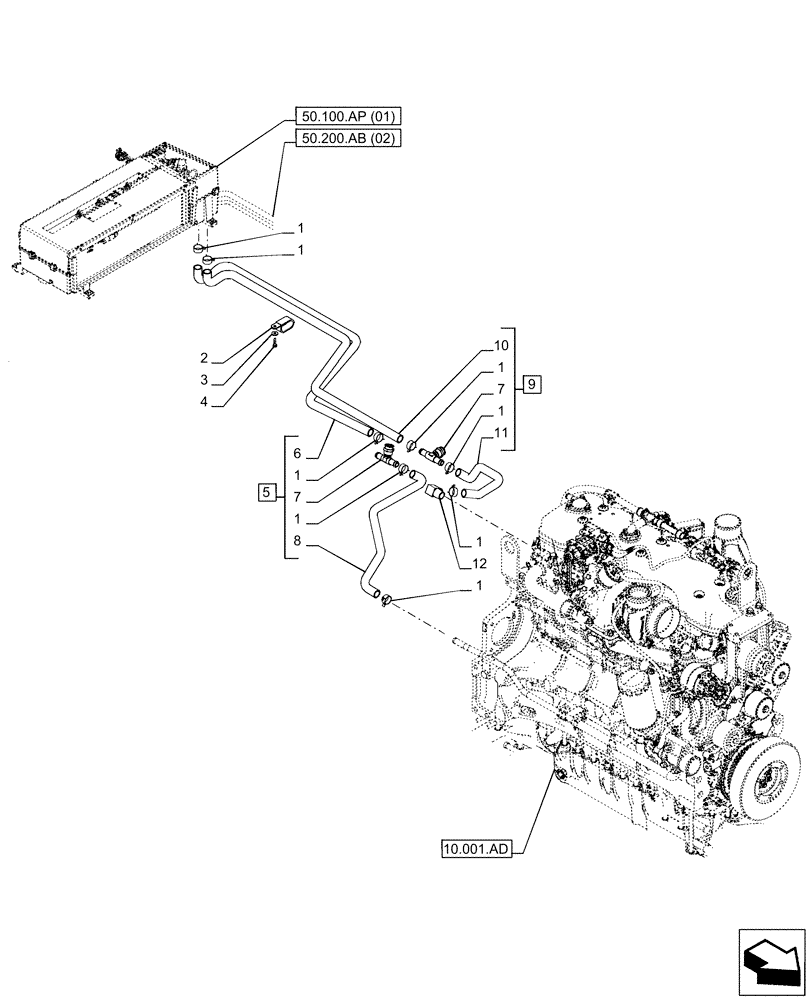 Схема запчастей Case IH PUMA 165 - (50.100.AC[01]) - VAR - 391130 , 392753, 758000 - HEATER, LINE, HEATER (50) - CAB CLIMATE CONTROL