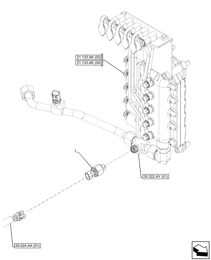 Схема запчастей Case IH PUMA 165 - (55.022.AB[05]) - VAR - 391136, 391351, 758011, 758012, 758013, 758014, 758015 - TRANSMISSION, LOW PRESSURE, LINE, TEMPERATURE SWITCH (55) - ELECTRICAL SYSTEMS