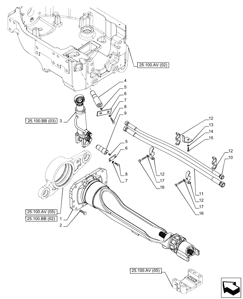 Схема запчастей Case IH PUMA 150 - (25.100.BL[01]) - VAR - 758045, 758046 - SUSPENDED FRONT AXLE, ARM (25) - FRONT AXLE SYSTEM