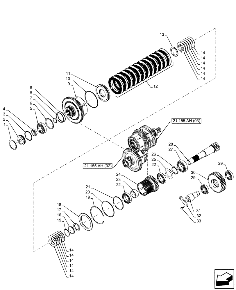 Схема запчастей Case IH PUMA 165 - (21.155.AH[01]) - VAR - 758016, 758017, 758018, 758019, 758020, 758021 - TRANSMISSION, SPLITTER, FULL-POWERSHIFT (21) - TRANSMISSION