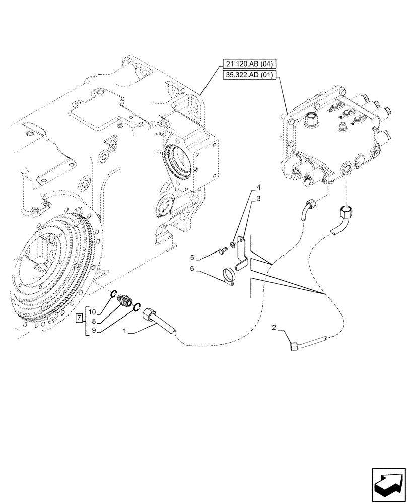 Схема запчастей Case IH PUMA 150 - (35.322.AY[03]) - VAR - 391136, 391351, 758011, 758012, 758013, 758014, 758015 - TRANSMISSION, LOW PRESSURE, LINE (35) - HYDRAULIC SYSTEMS