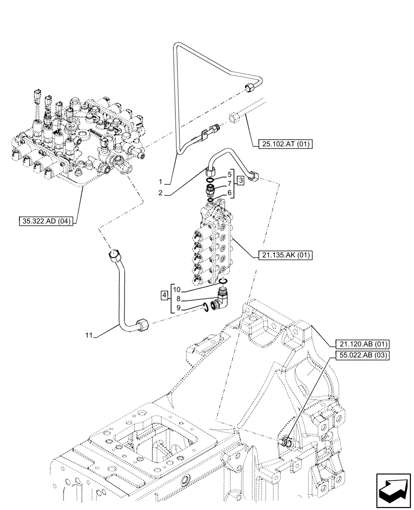 Схема запчастей Case IH PUMA 165 - (35.322.AY[04]) - VAR - 758016, 758017, 758018, 758019, 758020, 758021 - TRANSMISSION, LOW PRESSURE, LINE (35) - HYDRAULIC SYSTEMS