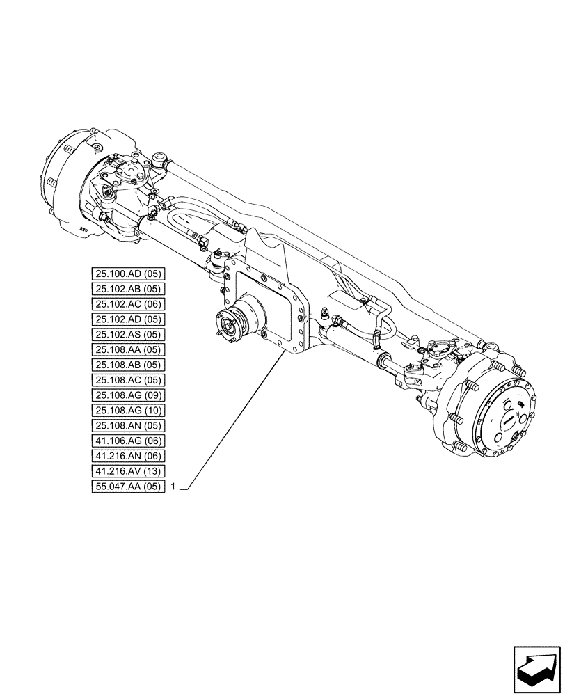 Схема запчастей Case IH PUMA 185 CVT - (25.100.AA[05]) - VAR - 337416 - SUSPENDED FRONT AXLE, W/ BRAKE (25) - FRONT AXLE SYSTEM