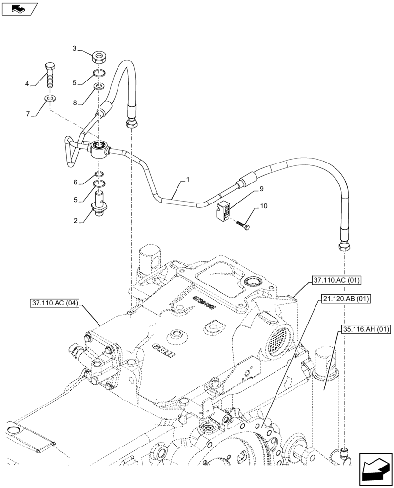 Схема запчастей Case IH FARMALL 105U - (35.116.AD[01]) - VAR - 743597 - PIPE FOR TWO AUX RAMS (35) - HYDRAULIC SYSTEMS