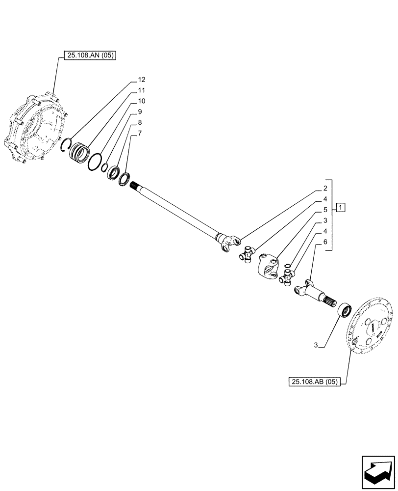 Схема запчастей Case IH PUMA 185 - (25.108.AA[05]) - VAR - 337416 - SUSPENDED FRONT AXLE, W/ BRAKE, SHAFT (25) - FRONT AXLE SYSTEM