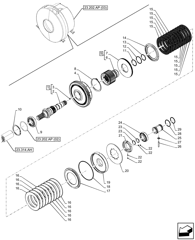 Схема запчастей Case IH PUMA 220 - (23.202.AP[01]) - VAR - 337426, 337428, 337429, 337430, 337431, 337432, 338397, 391137, 758017, 758018, 758019, 758020, 758021, 759052 - 4WD ENGAGEMENT CLUTCH CONTROL, POWERSHIFT (23) - FOUR WHEEL DRIVE SYSTEM