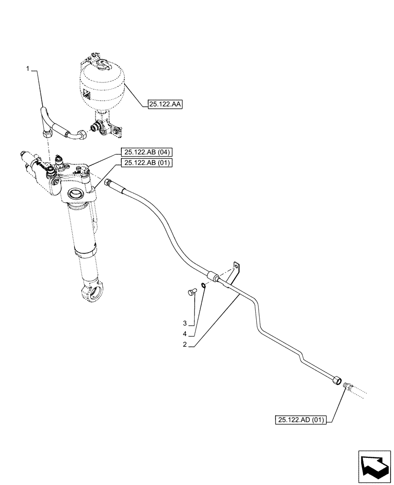 Схема запчастей Case IH PUMA 185 CVT - (25.122.AD[03]) - VAR - 337416, 758048, 758049 - SUSPENDED FRONT AXLE, CYLINDER, LINE (25) - FRONT AXLE SYSTEM