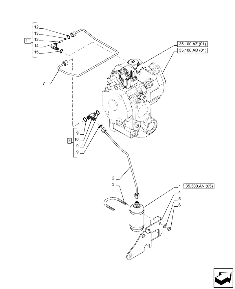 Схема запчастей Case IH PUMA 165 CVT - (35.300.AN[06]) - VAR - 391158, 758052, 758053 - OIL FILTER, PRIORITY VALVE, CVT (35) - HYDRAULIC SYSTEMS