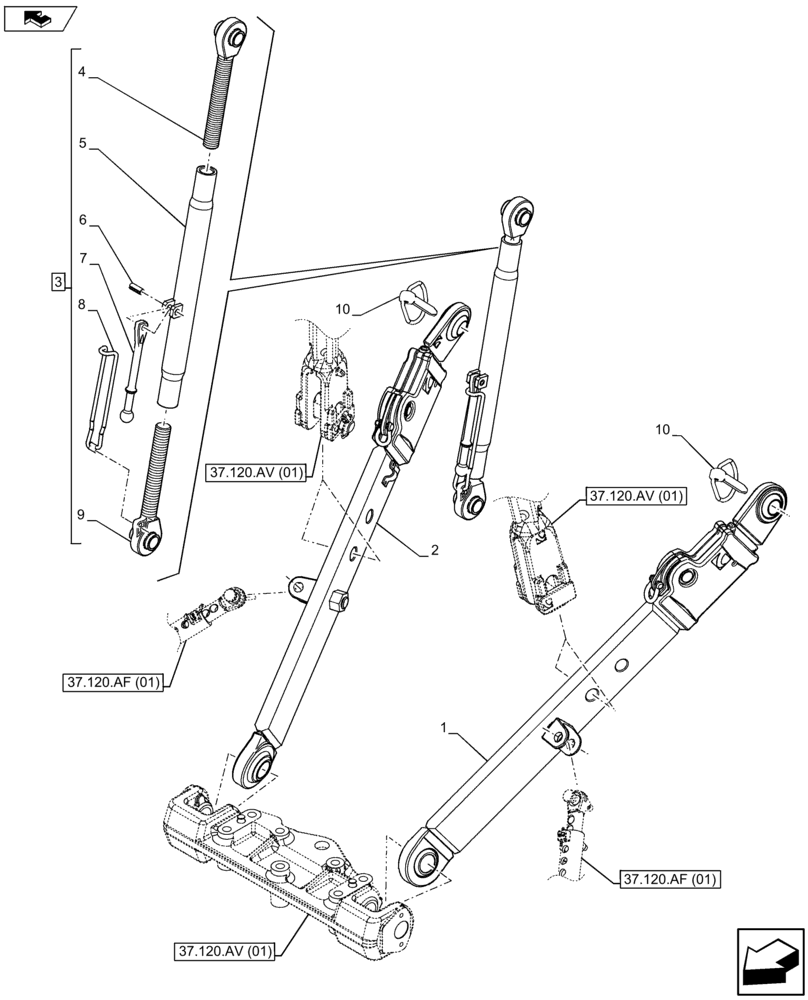 Схема запчастей Case IH FARMALL 105U - (37.110.AE[03]) - VAR - 390435 - IMPLEMENT ATTACHMENT DEVICE - FLEX END LINKS (37) - HITCHES, DRAWBARS & IMPLEMENT COUPLINGS