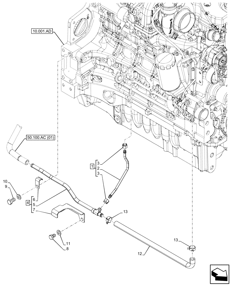 Схема запчастей Case IH PUMA 165 - (50.100.AC[02]) - VAR - 391130 , 392753, 758000 - HEATER, LINE, ENGINE (50) - CAB CLIMATE CONTROL