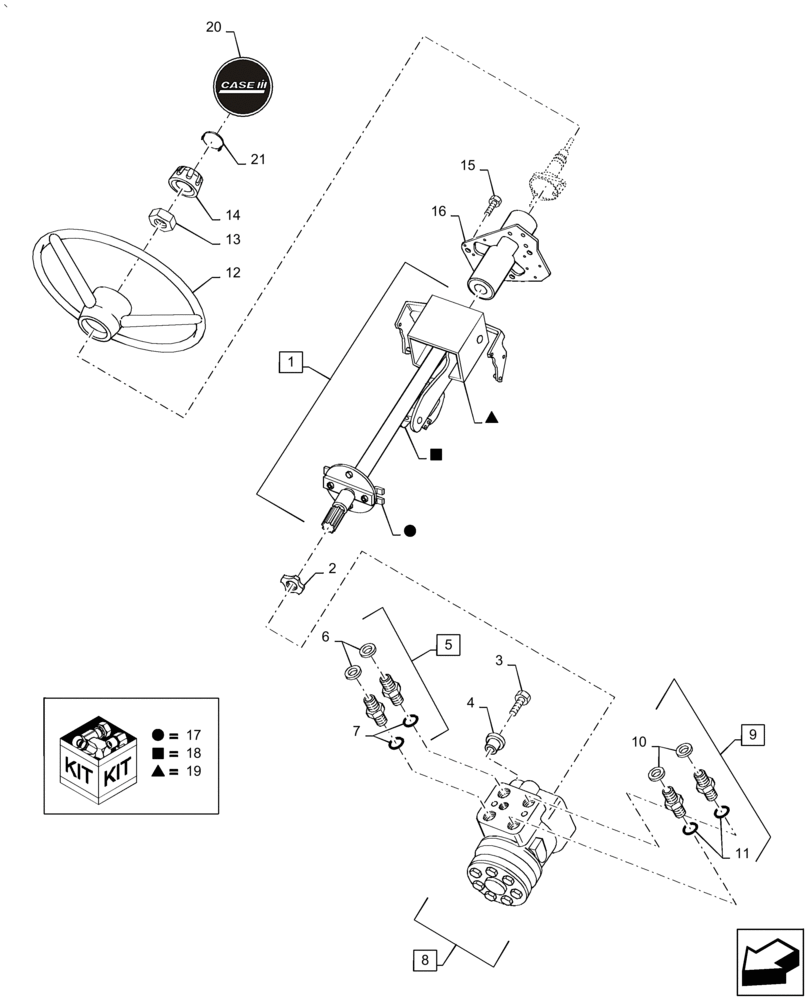 Схема запчастей Case IH PUMA 2304 - (41.101.AB[01]) - HYDROSTATIC STEERING WHEEL AND STEERING COLUMN (41) - STEERING