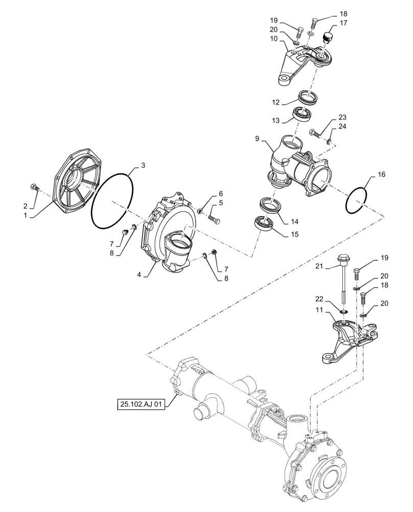 Схема запчастей Case IH FARMALL 35A - (25.102.AJ[02]) - FRONT AXLE HOUSING (25) - FRONT AXLE SYSTEM