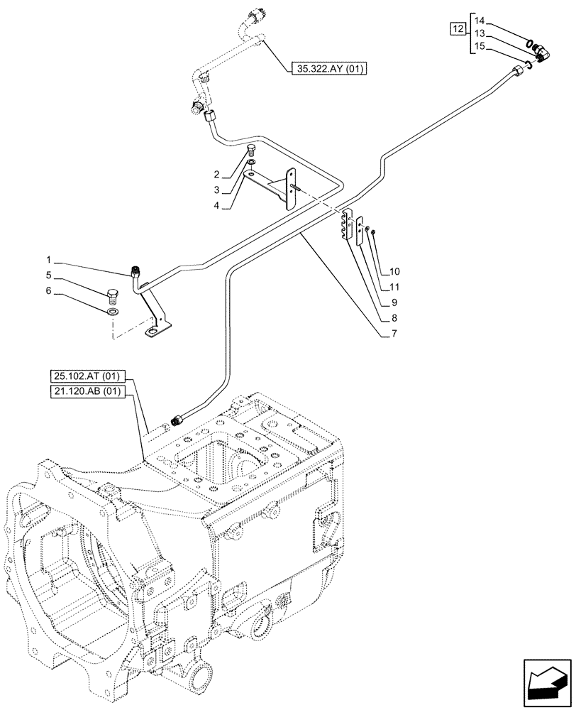 Схема запчастей Case IH PUMA 185 - (35.322.AY[02]) - VAR - 391137, 758017, 758018, 758019, 758020, 758021 - TRANSMISSION, LOW PRESSURE, LINE (35) - HYDRAULIC SYSTEMS