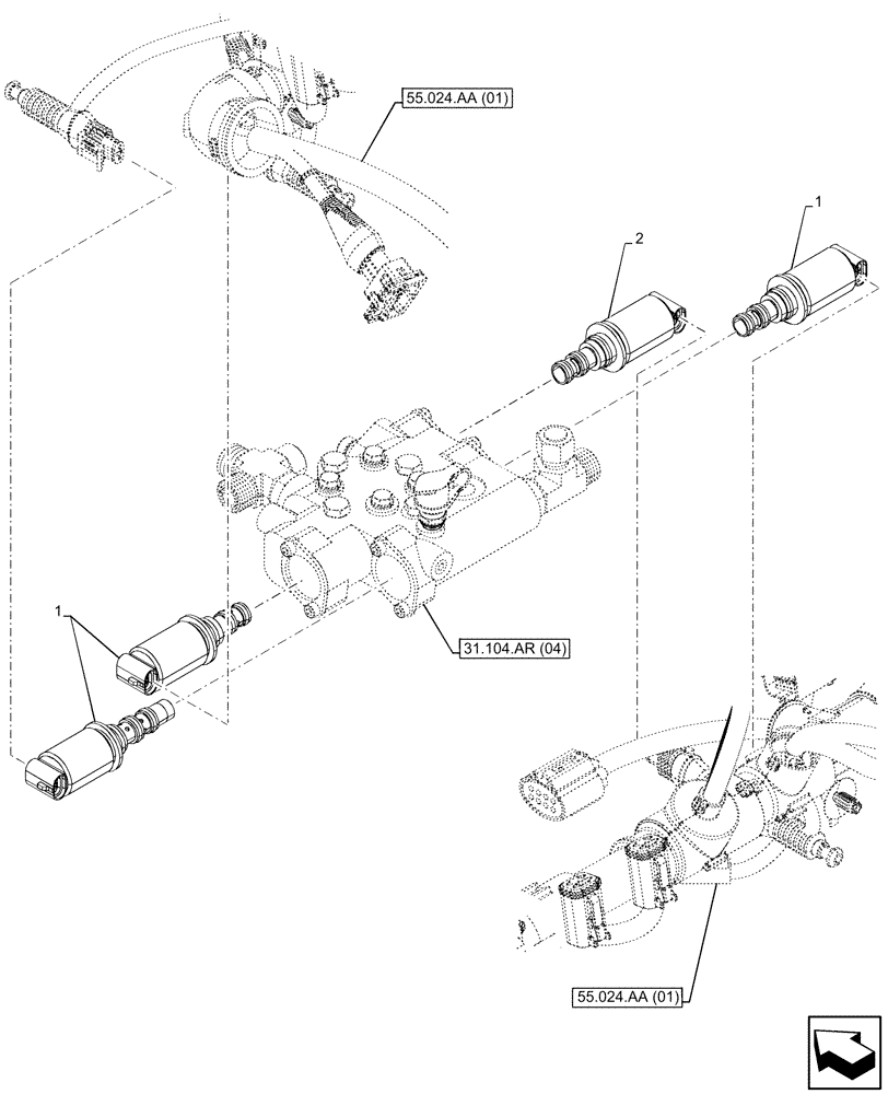 Схема запчастей Case IH PUMA 200 - (55.048.AK[02]) - VAR - 337426, 337428, 337430, 337432, 338397, 758017, 758019, 758021 - PTO, CONTROL VALVE, SOLENOID (55) - ELECTRICAL SYSTEMS