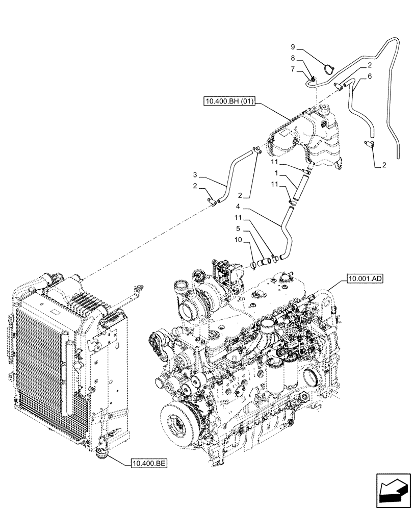 Схема запчастей Case IH PUMA 185 CVT - (10.400.AK) - VAR - 391130, 758000 - EXPANSION TANK, HOSE (10) - ENGINE