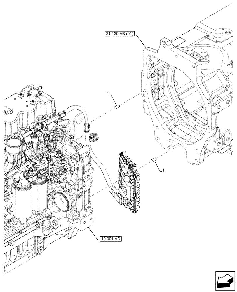 Схема запчастей Case IH PUMA 165 CVT - (10.001.AK) - VAR - 391130, 392753, 758000 - ENGINE, SUPPORT, PIN (10) - ENGINE