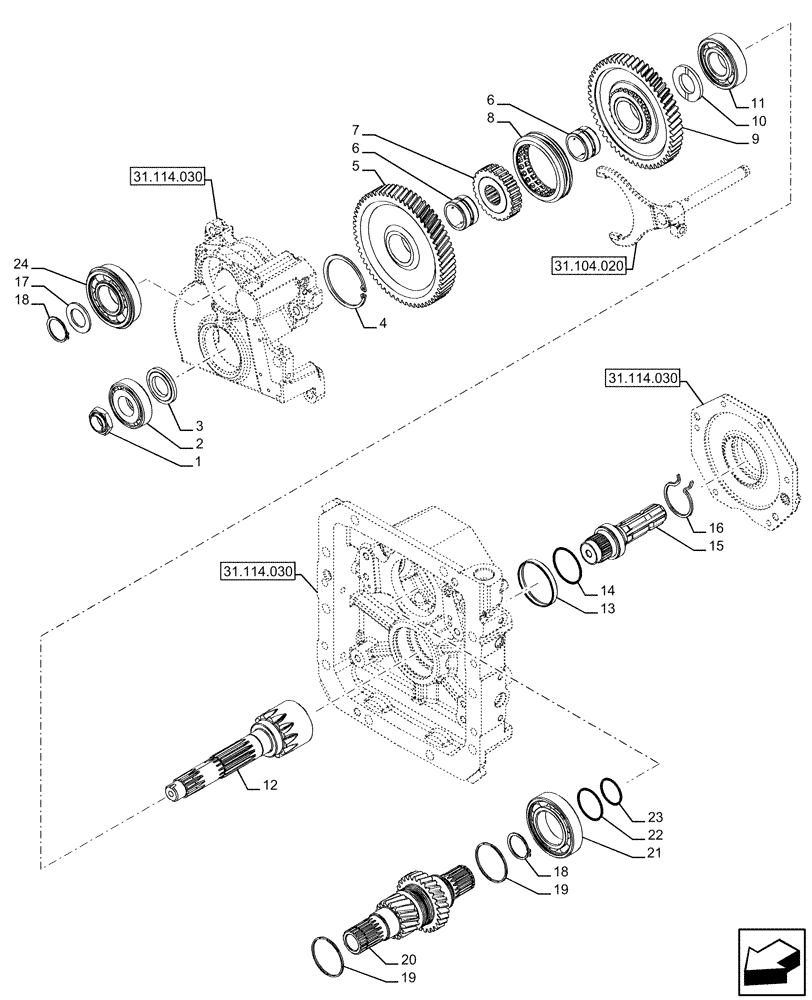 Схема запчастей Case IH FARMALL 120U - (31.114.040) - VAR - 390433 - REAR PTO, DRIVEN SHAFT, 2-SPEED, NA (31) - IMPLEMENT POWER TAKE OFF