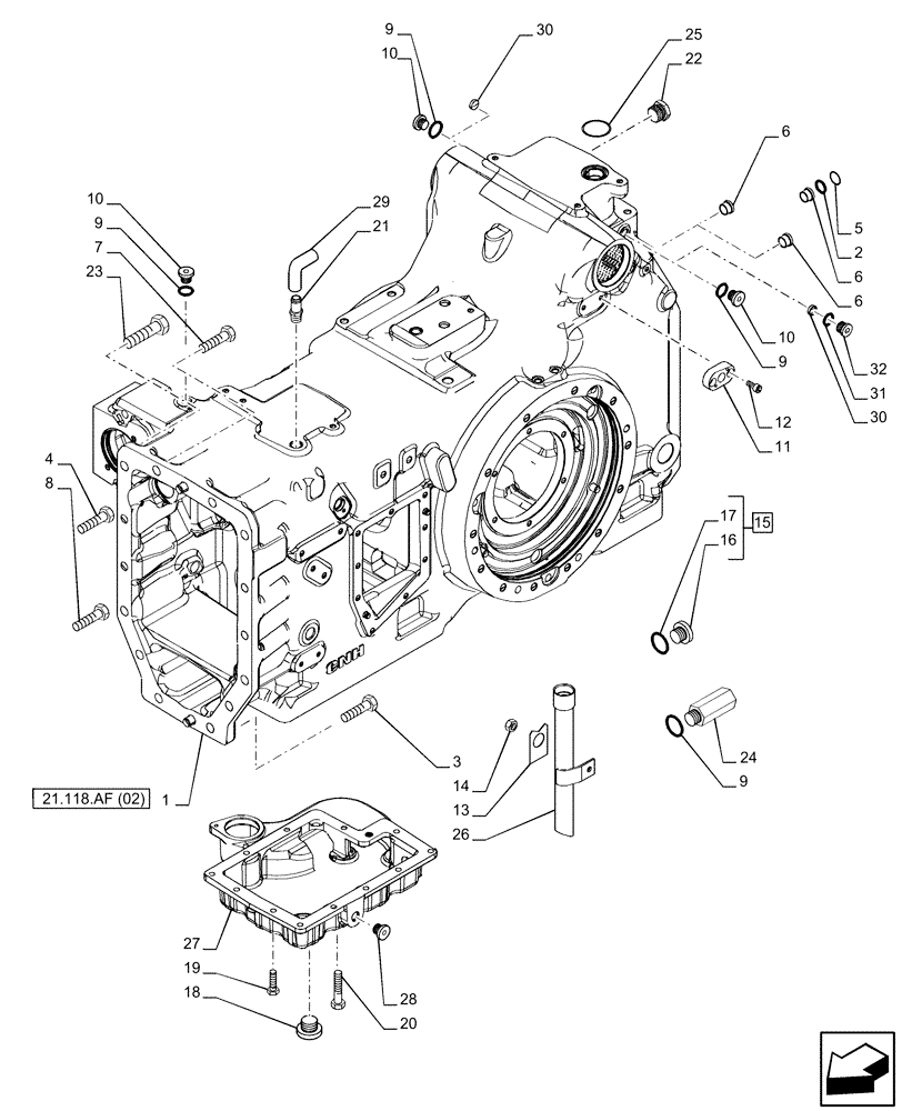 Схема запчастей Case IH PUMA 165 - (21.118.AF[01]) - VAR - 391136, 391155, 391351, 758011, 758012, 758013, 758014, 758015, 758016, 758017, 758018, 758019, 758020, 758021, 758073, 758074, 758078, 758079 - TRANSMISSION HOUSING, POWERSHIFT (21) - TRANSMISSIO